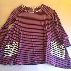 "Matilda Jane" Violet and Navy Striped Top (L)